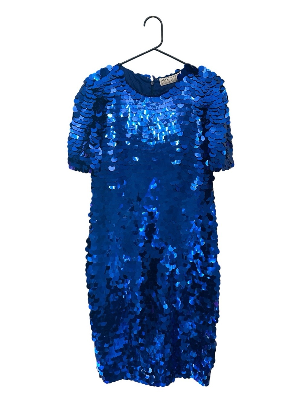Vintage 80’s Oleg Cassini Electric Blue Sequin Silk Midi Party Dress Size 6